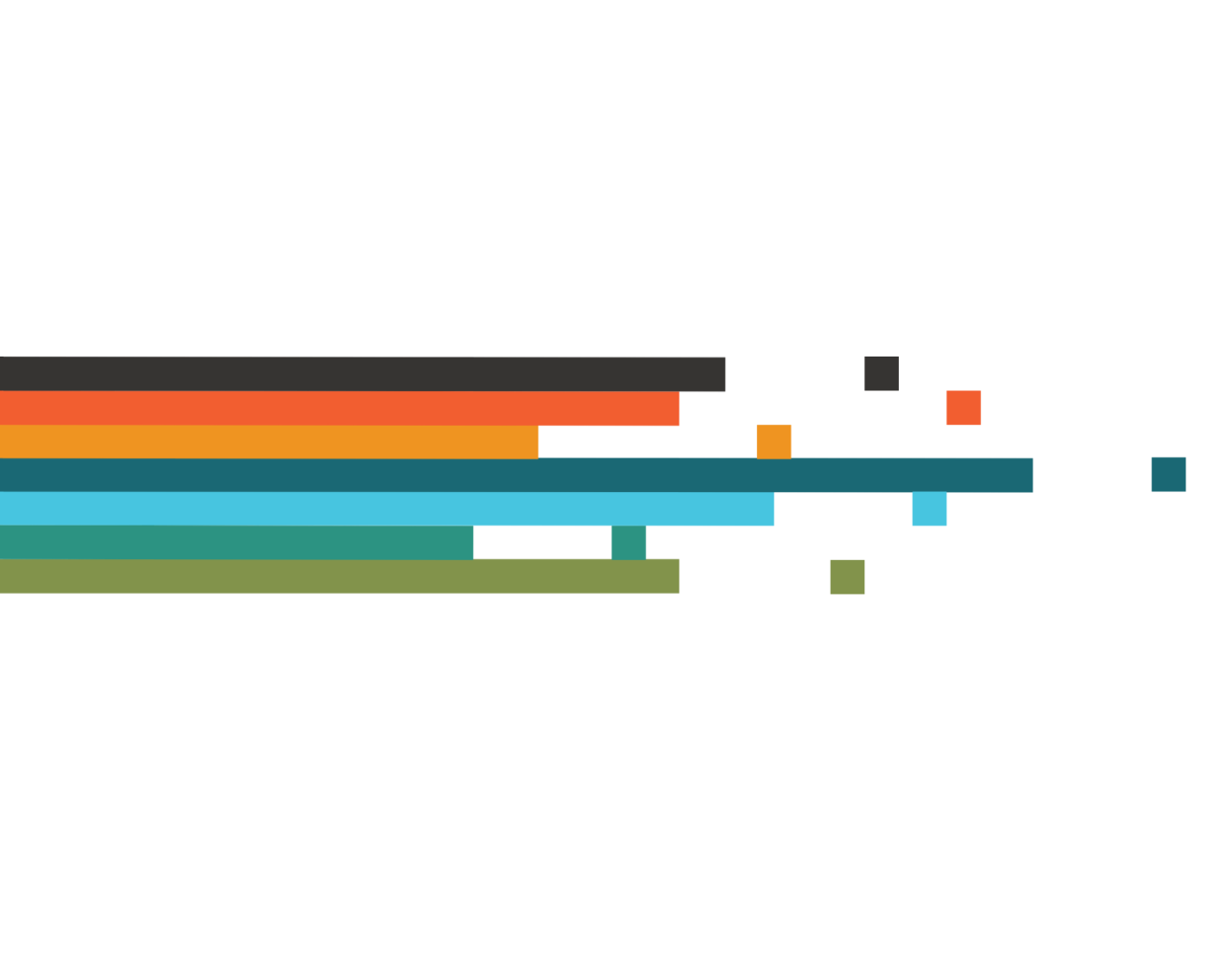 A series of colorful lines break off into tiny squares