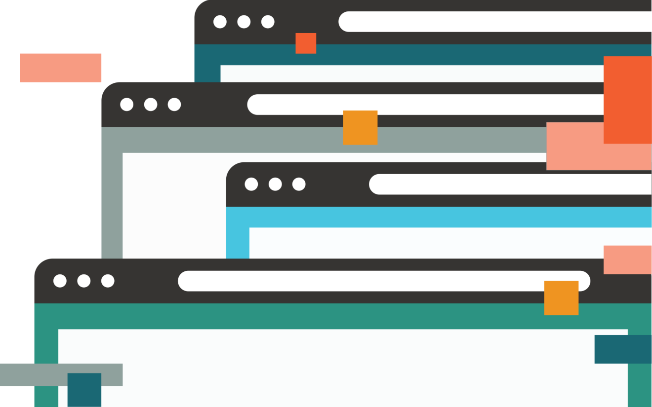 A graphic of several browser windows open and overlapping