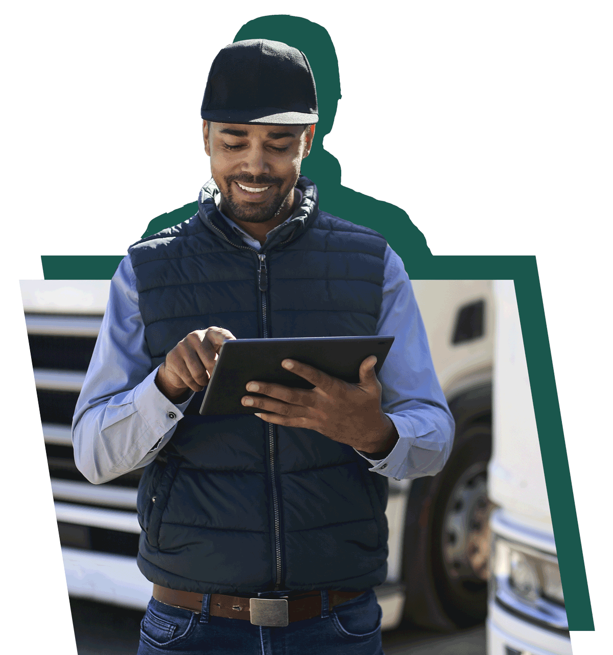 Guy using tablet and smiling