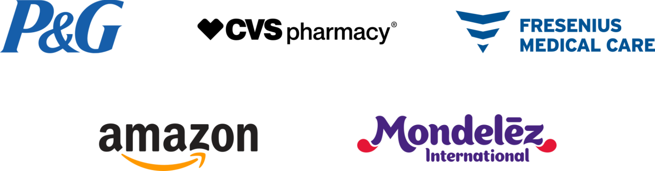 The P&G, CVS Pharmacy, Fresenius Medical Care, Amazon, and Mondelez logos