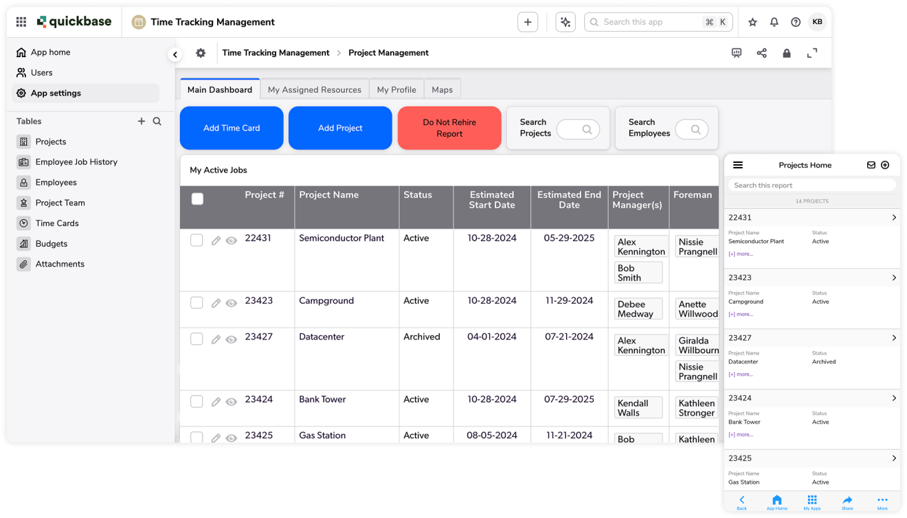 Time tracking management layered product screenshots